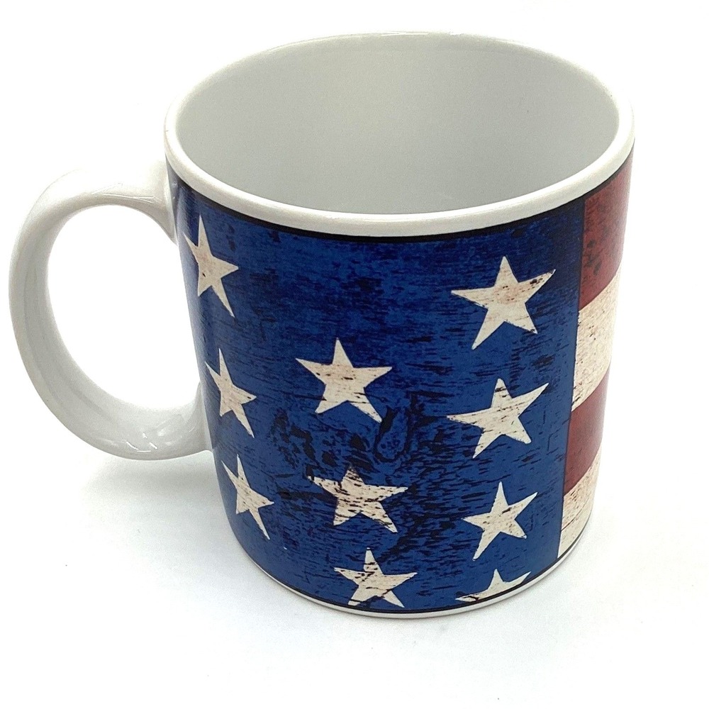 Oneida Patriotic American Flag Coffee Mug Distressed Stars and Stripes Ceramic‎